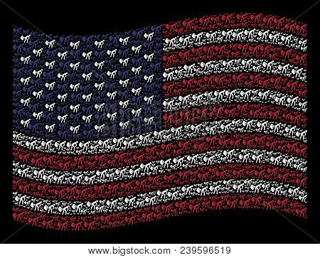 Fart Gases Pictograms Are Combined Into Waving United States Flag Abstraction On A Dark Background. 