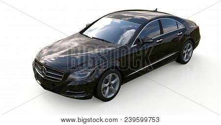 Black Mercedes Benz Cls Coupe On A White Background. 3d Rendering