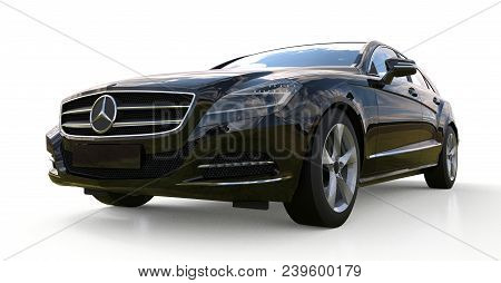Black Mercedes Benz Cls Coupe On A White Background. 3d Rendering