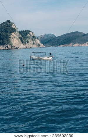 Small Private Boat In Petrovac Bay In Spring, Montenegro