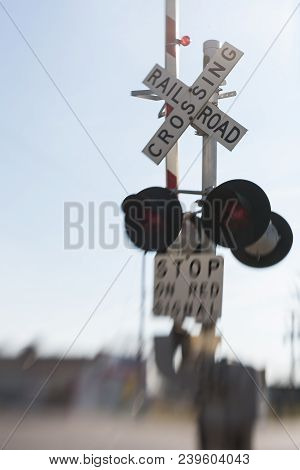 A Railroad Crossing Sign Shot With A Lensbaby.  Swartz Creek, Mi, Usa.