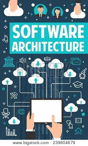Internet Cloud Data Or Software Architecture Technology Or Digital Programming Poster. Vector Flat D
