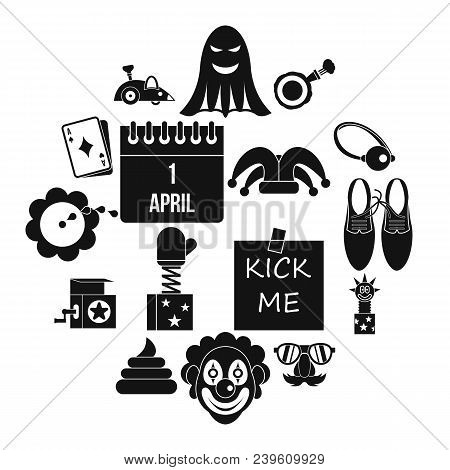 April Fools Day Icons Set In Simple Style. Prank Playful Actions Set Collection Vector Illustration