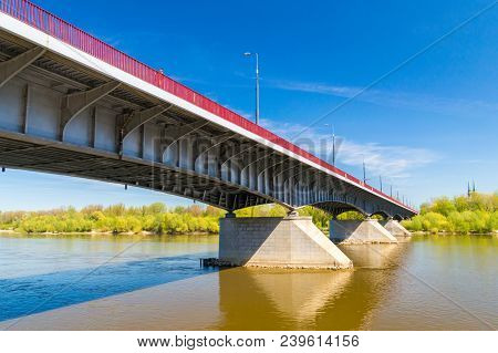 Slasko-dabrowski Bridge Over Vistula River In Warsaw, Poland.