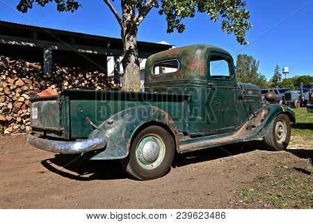 Dalton, Minnesota, Sept 8, 2017: An Old Chevrolet Pickup Is Displayed And Used  At The Annual Septem