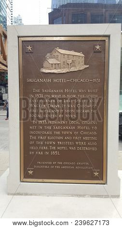 Bronze Plaque In The Center Of Wacker Driver Honoring The Site Of The Wigwam In Which Abraham Lincol