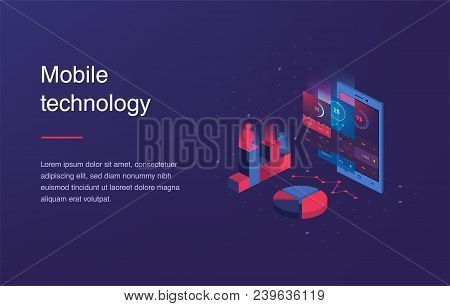 Isometric Mobile Phone. Smart And Simple Web Interface With Different Apps And Icons. 3d Vector. Web