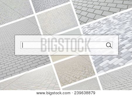 Visualization Of The Search Bar On The Background Of A Collage Of Many Pictures With Fragments Of Pa