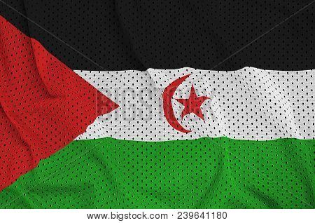 Western Sahara Flag Printed On A Polyester Nylon Sportswear Mesh Fabric With Some Folds