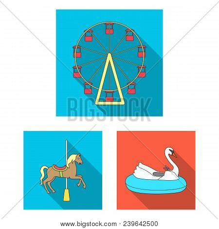 Amusement Park Flat Icons In Set Collection For Design. Equipment And Attractions Vector Symbol Stoc