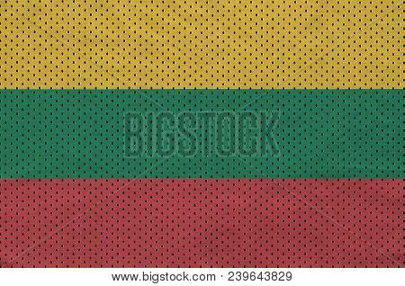 Lithuania Flag Printed On A Polyester Nylon Sportswear Mesh Fabric With Some Folds