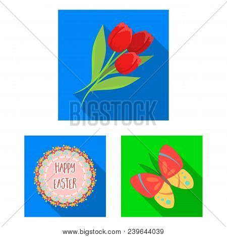 Easter Is A Christian Holiday Flat Icons In Set Collection For Design. Easter Attributes Vector Symb