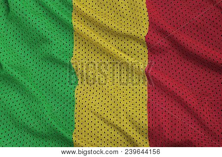 Mali Flag Printed On A Polyester Nylon Sportswear Mesh Fabric With Some Folds