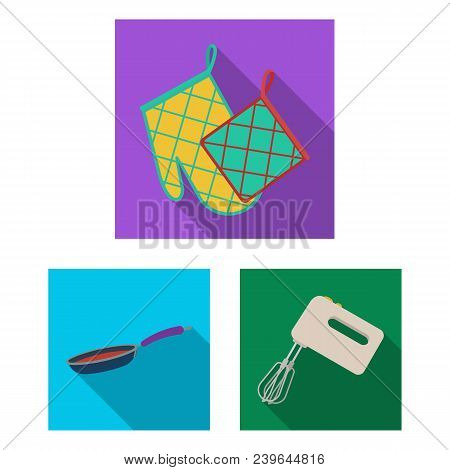 Kitchen Equipment Flat Icons In Set Collection For Design. Kitchen And Accessories Vector Symbol Sto