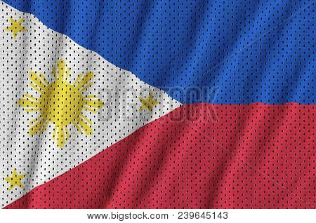Philippines Flag Printed On A Polyester Nylon Sportswear Mesh Fabric With Some Folds