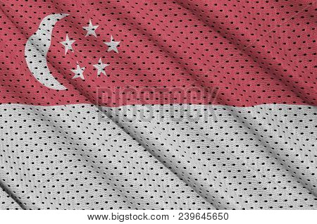 Singapore Flag Printed On A Polyester Nylon Sportswear Mesh Fabric With Some Folds