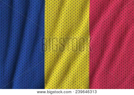 Chad Flag Printed On A Polyester Nylon Sportswear Mesh Fabric With Some Folds