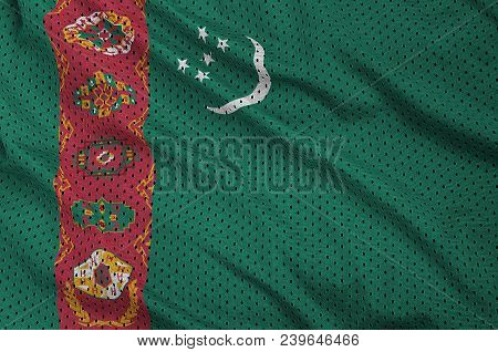 Turkmenistan Flag Printed On A Polyester Nylon Sportswear Mesh Fabric With Some Folds