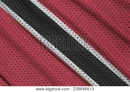 Trinidad And Tobago Flag Printed On A Polyester Nylon Sportswear Mesh Fabric With Some Folds