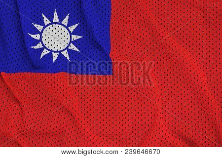 Taiwan Flag Printed On A Polyester Nylon Sportswear Mesh Fabric With Some Folds