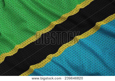 Tanzania Flag Printed On A Polyester Nylon Sportswear Mesh Fabric With Some Folds