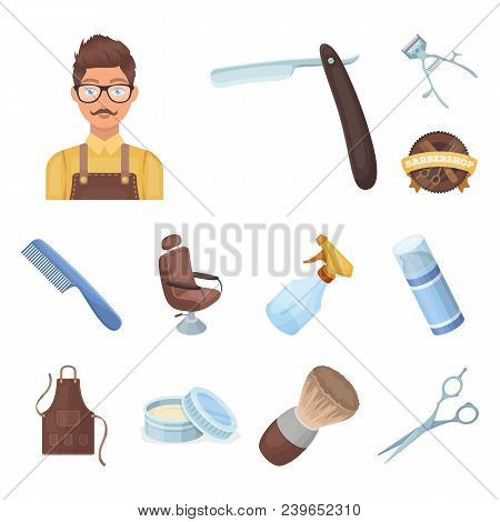 Barbershop And Equipment Cartoon Icons In Set Collection For Design. Haircut And Shave Vector Symbol