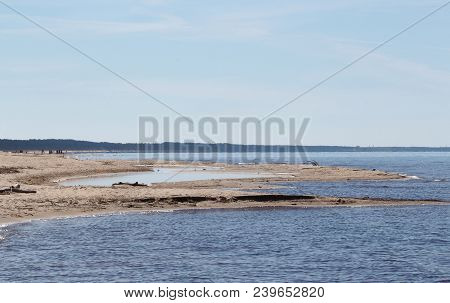 Riga Gulf Coast Near Carnikava. Latvia. Coast At Low Tide