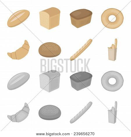Rye Round Bread, A Croissant, A French Loaf, A Bag Of Bread.bread Set Collection Icons In Cartoon, M