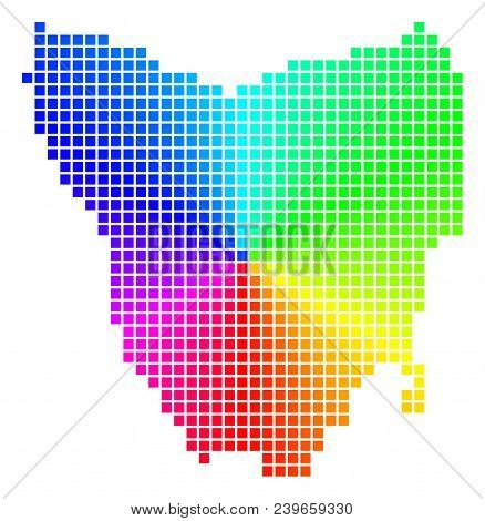 Spectrum Tasmania Island Map. Vector Pixelated Geographic Scheme In Bright Spectral Colors With Circ