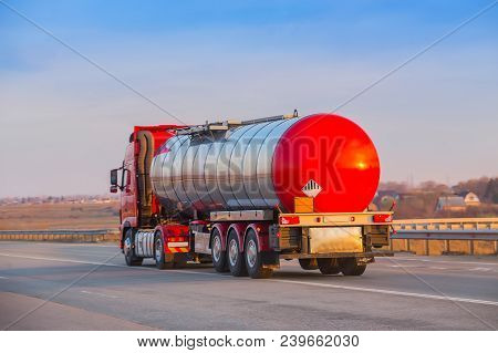 Big Fuel Truck Goes On The Country Highway