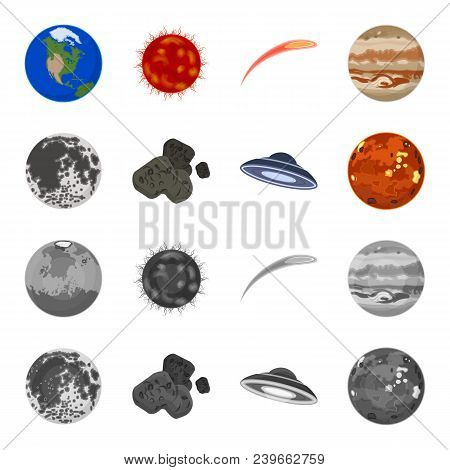 Moon, Venus Of The Planet Of The Solar System. Nil, A Meteorite. Planets Set Collection Icons In Car