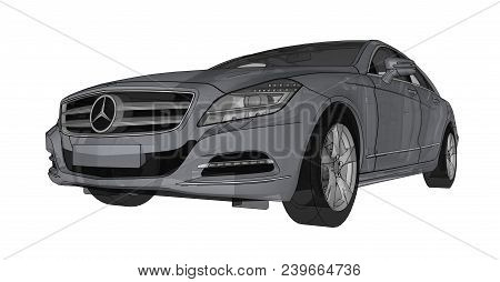 Three-dimensional Color Transparent Illustration With Contour Lines Mercedes Benz Cls Coupe. 3d Rend