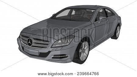 Three-dimensional Color Transparent Illustration With Contour Lines Mercedes Benz Cls Coupe. 3d Rend