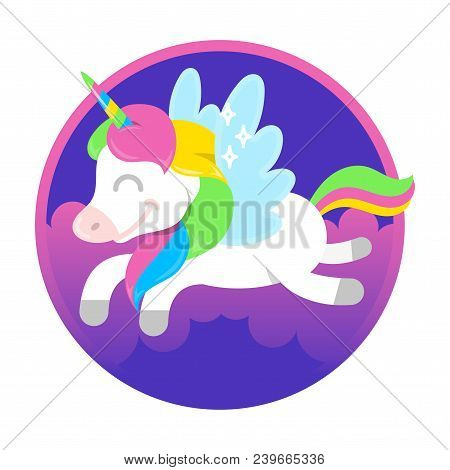 Icon Very Cute Smile Fantasy Little Pony Colorful Unicorn Pegas Which Fly In Beautiful Magic Space S