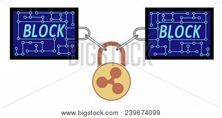 Block Chain Technology Of Ripple With Secure Lock On White Background , Chain With Lock Between Bloc