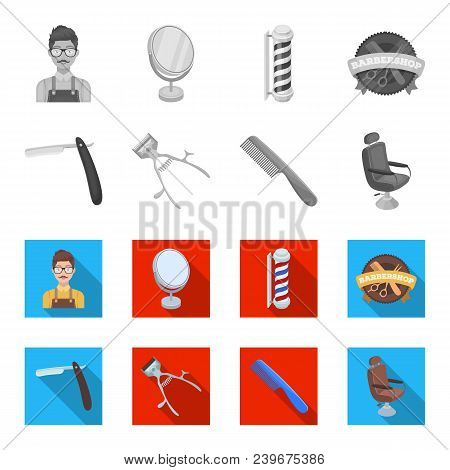 A Razor, A Mechanical Hair Clipper, An Armchair And Other Equipment For A Hairdresser.barbershop Set