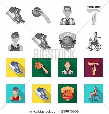 Basketball And Attributes Monochrome, Flat Icons In Set Collection For Design.basketball Player And 