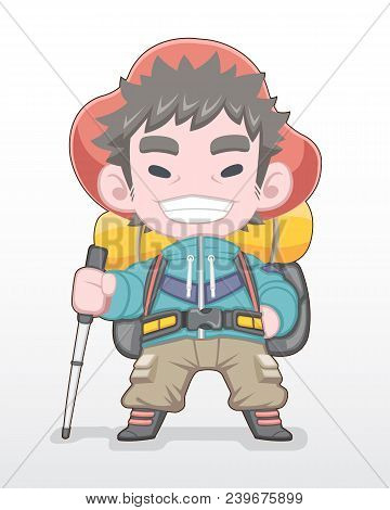 Cute Style Red Hat Hiker [man] Smiling And Standing Illustration