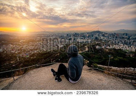 Sunrise Scene Of Seoul Downtown City Skyline