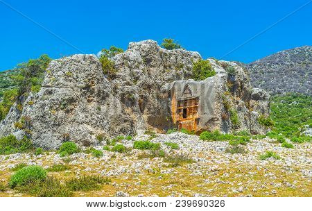 The Ancient Lycian Ruins Built In Rock In Taurus Mountains, Next To The Kekova Bay, Turkey.