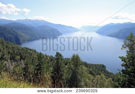 Russia.siberia.kind On Lake Teletskoe From Mountain Chichilgan. View Of The Southern Part Of The Lak