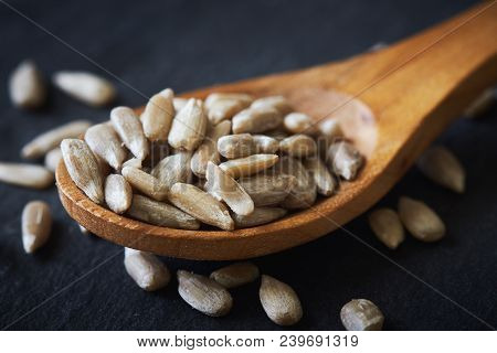 Shelled Sunflower Seeds (kernels Only) In Wooden Spoon