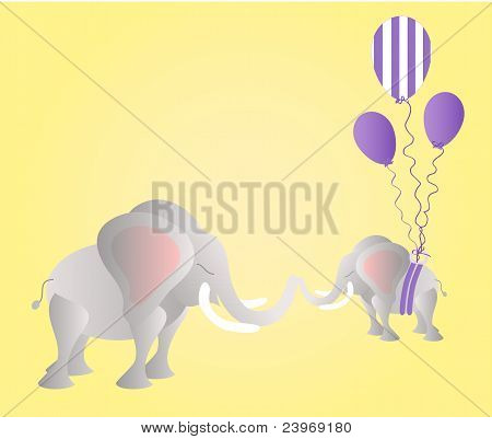 Grote olifant en kleine olifant met partij ballonnen