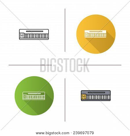 Mellotron Icon. Flat Design, Linear And Color Styles. Synthesizer. Isolated Vector Illustrations