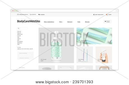 Cosmetics Webstore Site Template Mockup Isolated, 3d Illustration. Body Care Web Page Interface Mock