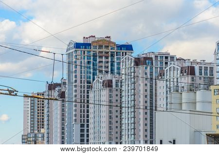 Minsk, Belarus - April 18, 2017: Mayak Minska Residential Quarter At The Stage Of Completion Of Cons
