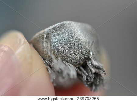 Small Object Printed On Metal 3d Printer Macro. Dental Crowns Created In Laser Sintering Machine Clo
