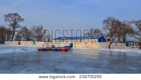 Harbin, China - Feb 25, 2018. Children Park At Winter In Harbin, China. Harbin Is The Capital Of Hei