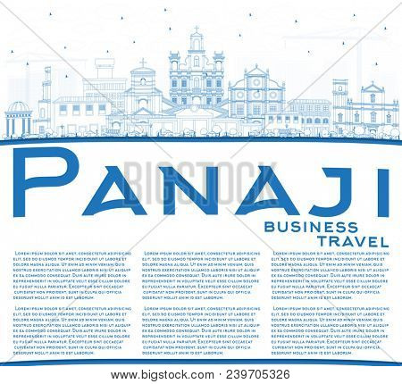 Outline Panaji India City Skyline with Blue Buildings and Copy Space. Business Travel and Tourism Concept with Historic Architecture. Panaji Cityscape with Landmarks.