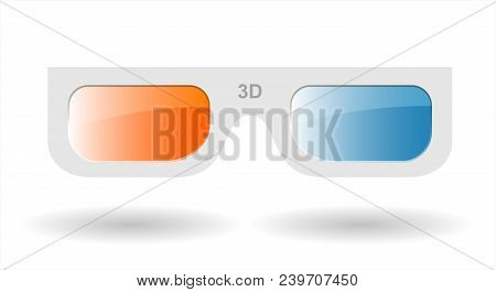 3d Glasses From Cardboard Or White Plastic For Watching Movies In The Cinema. Vector Graphics With T